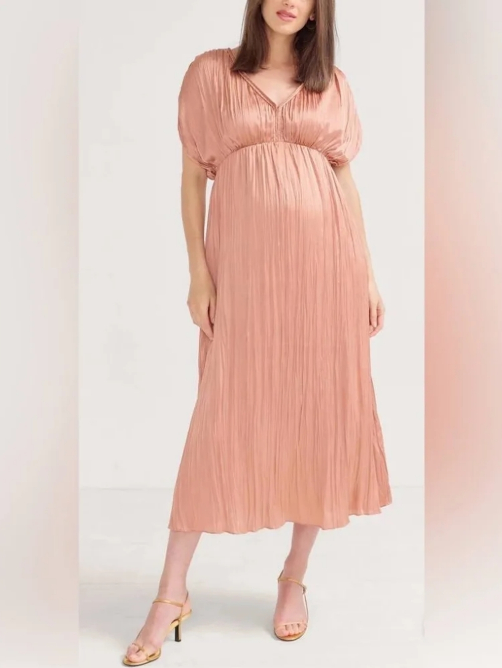 HATCH Maternity Dress Long Satin Pleated Rose Gold Size 1/S - Picture 2 of 12